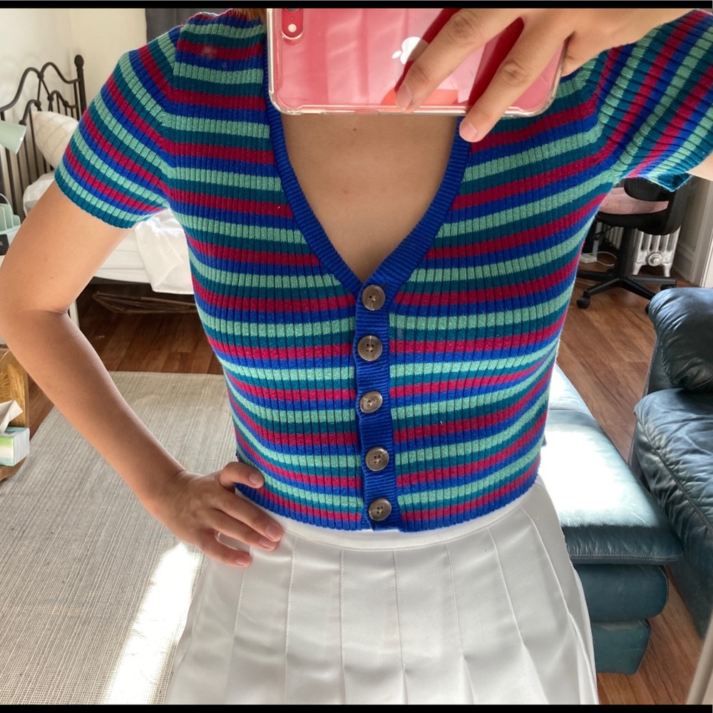 80s strip color top knit